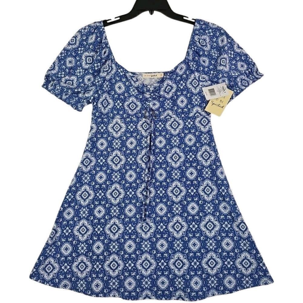Live to Be Spoiled Kohl's ~Juniors Size L~ Blue Dedallion Mini Dress Unlined NWT